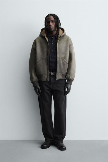 جاكيت جلد اصطناعي مغسول بوجهين - أخضر كاكي الخاص بـ Zara