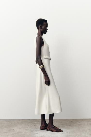 ROBE MIDI CEINTURE - Écru de Zara - Image 3