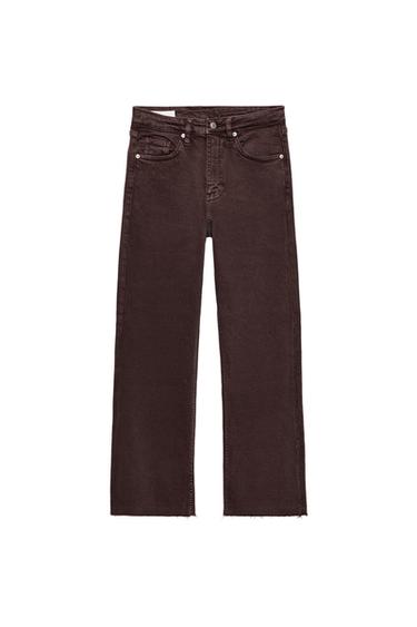 Zara TRF CROPPED FLARE HIGH WAIST JEANS - Dark eggplant