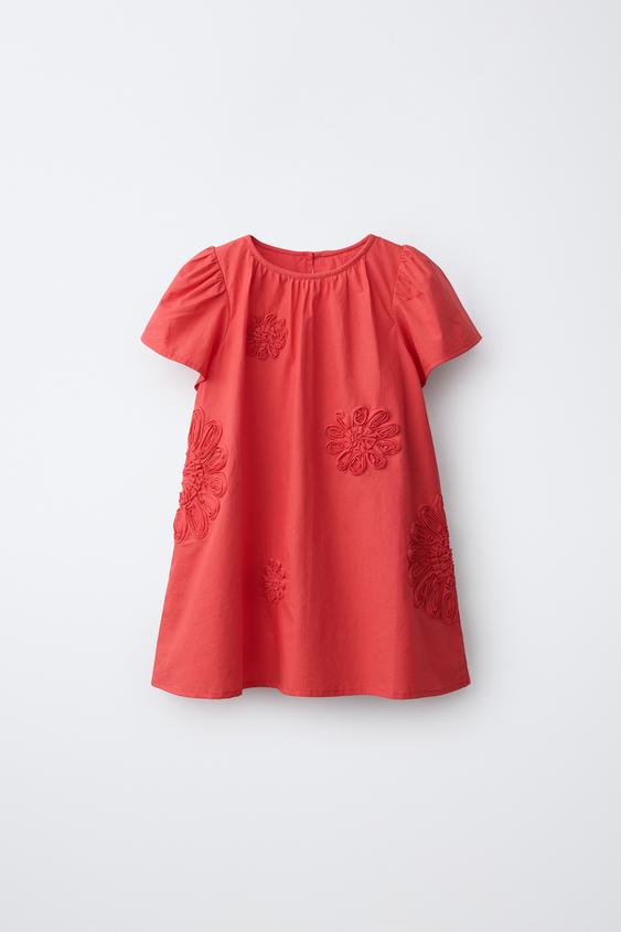 VESTIDO APLIQUE FLORES - Rojo de Zara - Imagen 0
