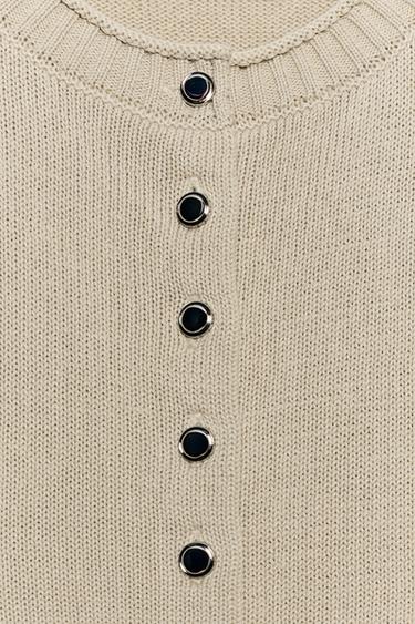 METAL BUTTON CARDIGAN - Dark camel by Zara - Image 8