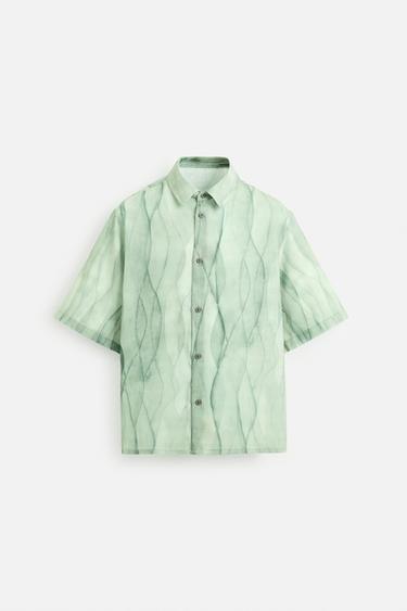 Zara ABSTRACT PRINT SHIRT - Sea green