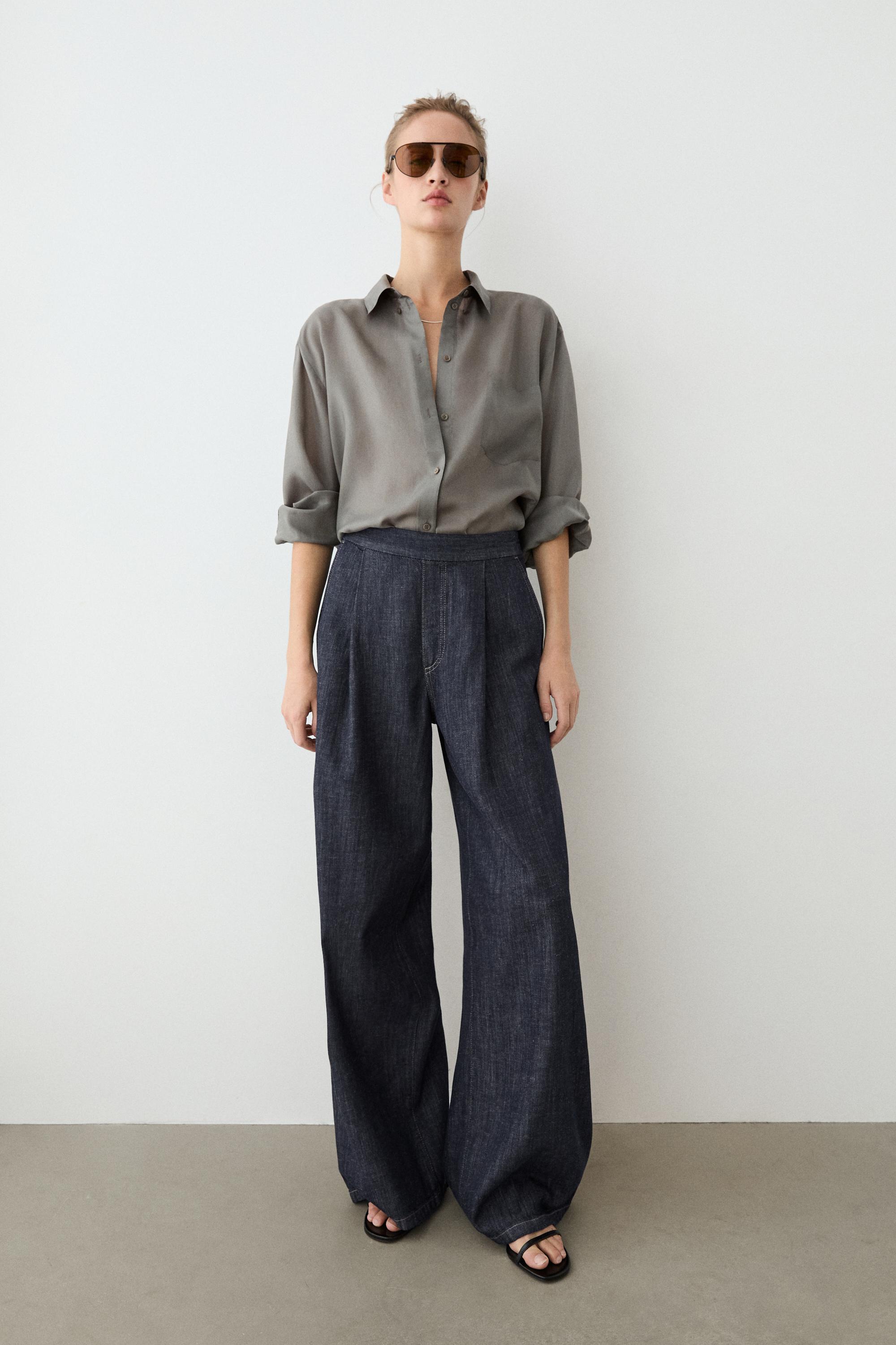 Cotton blend pleated semi-jogger pants — Blue