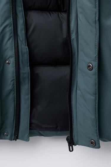 WATER-REPELLENT QUILTED COAT WITH HOODIE - Petrol blue by Zara - Image 6