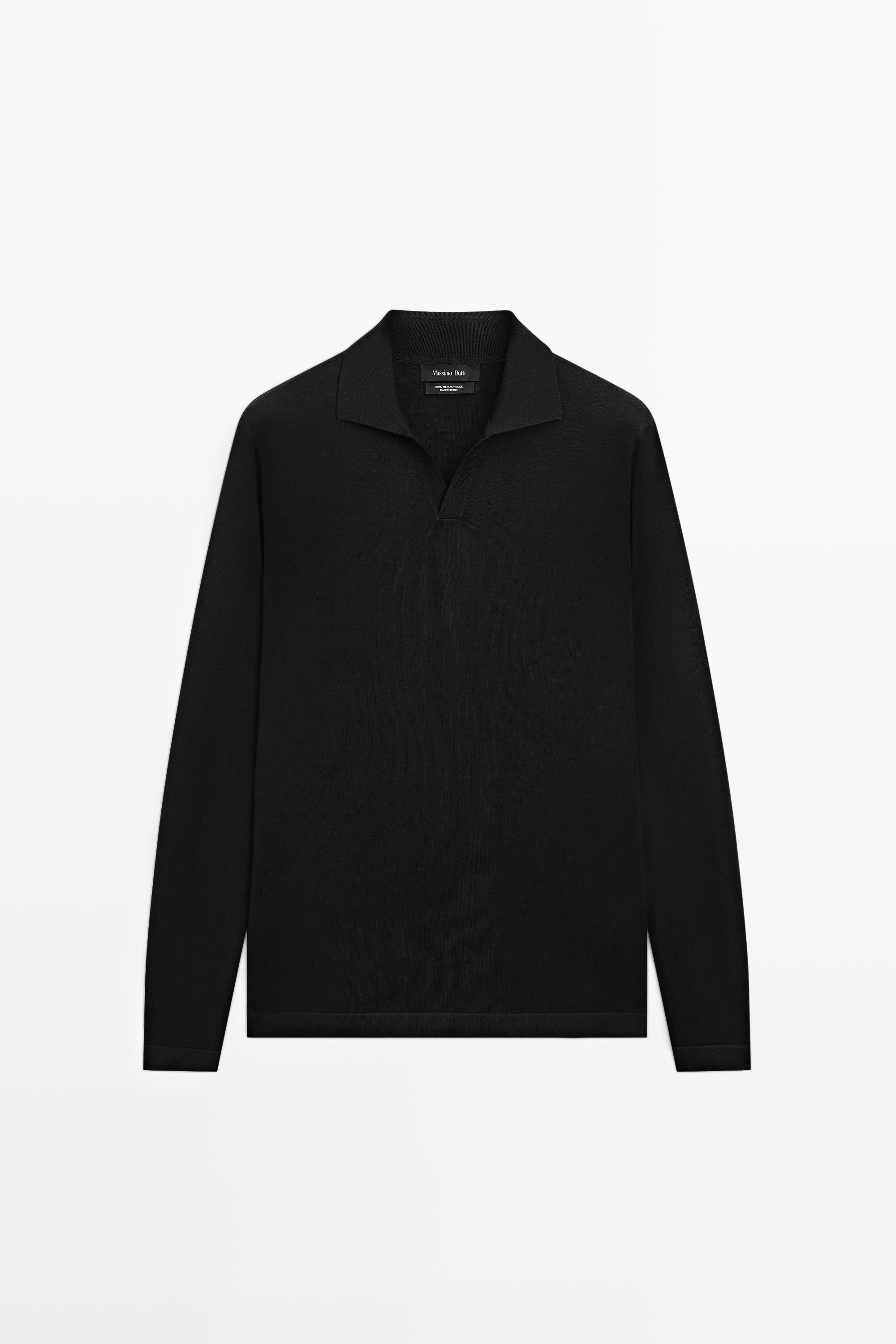 100% merino wool knit polo sweater