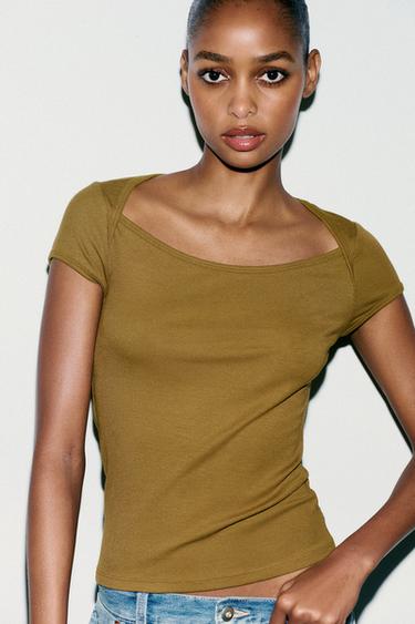 Zara 方領 T 恤 - 綠色