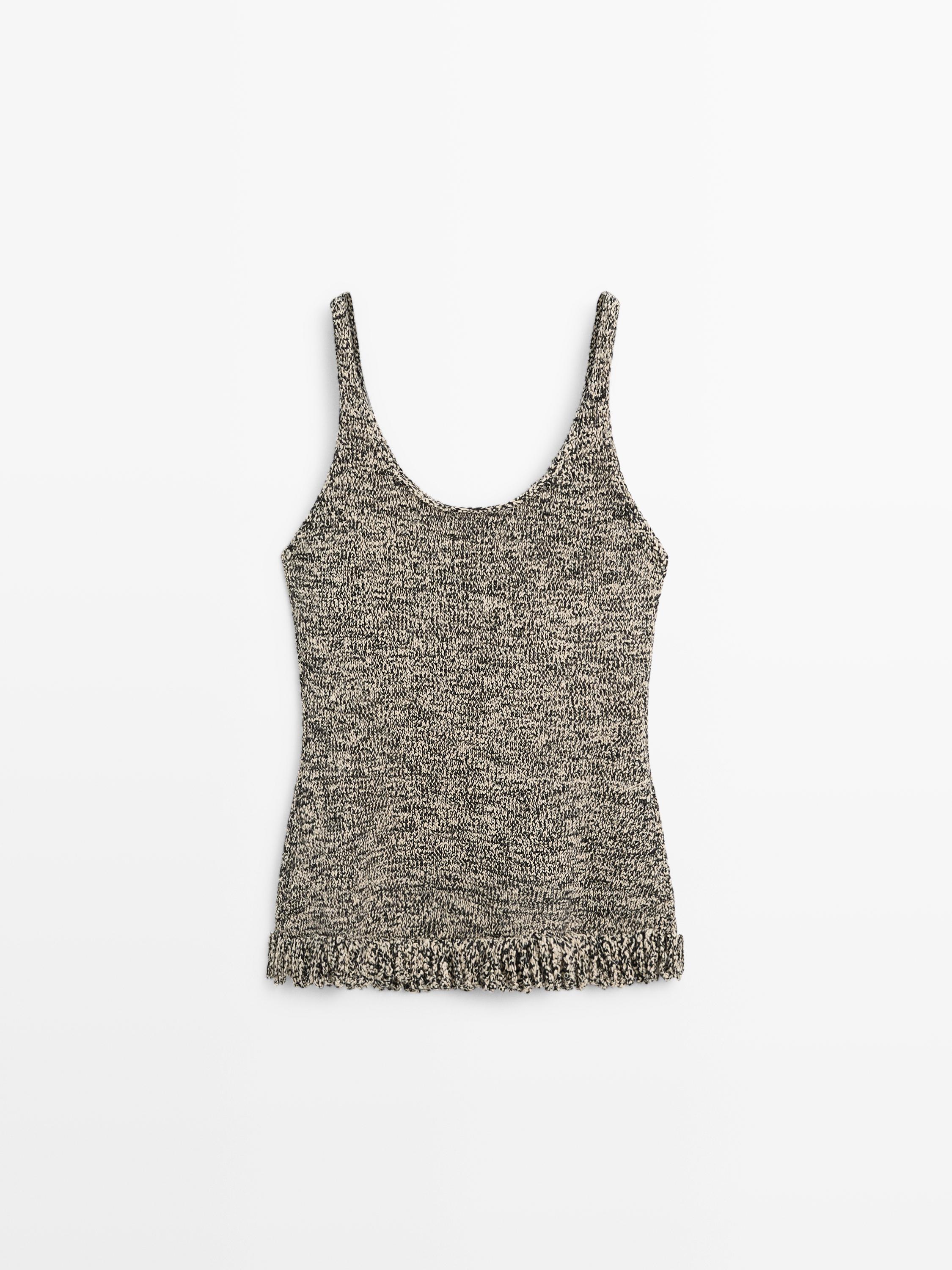Top en maille à franges