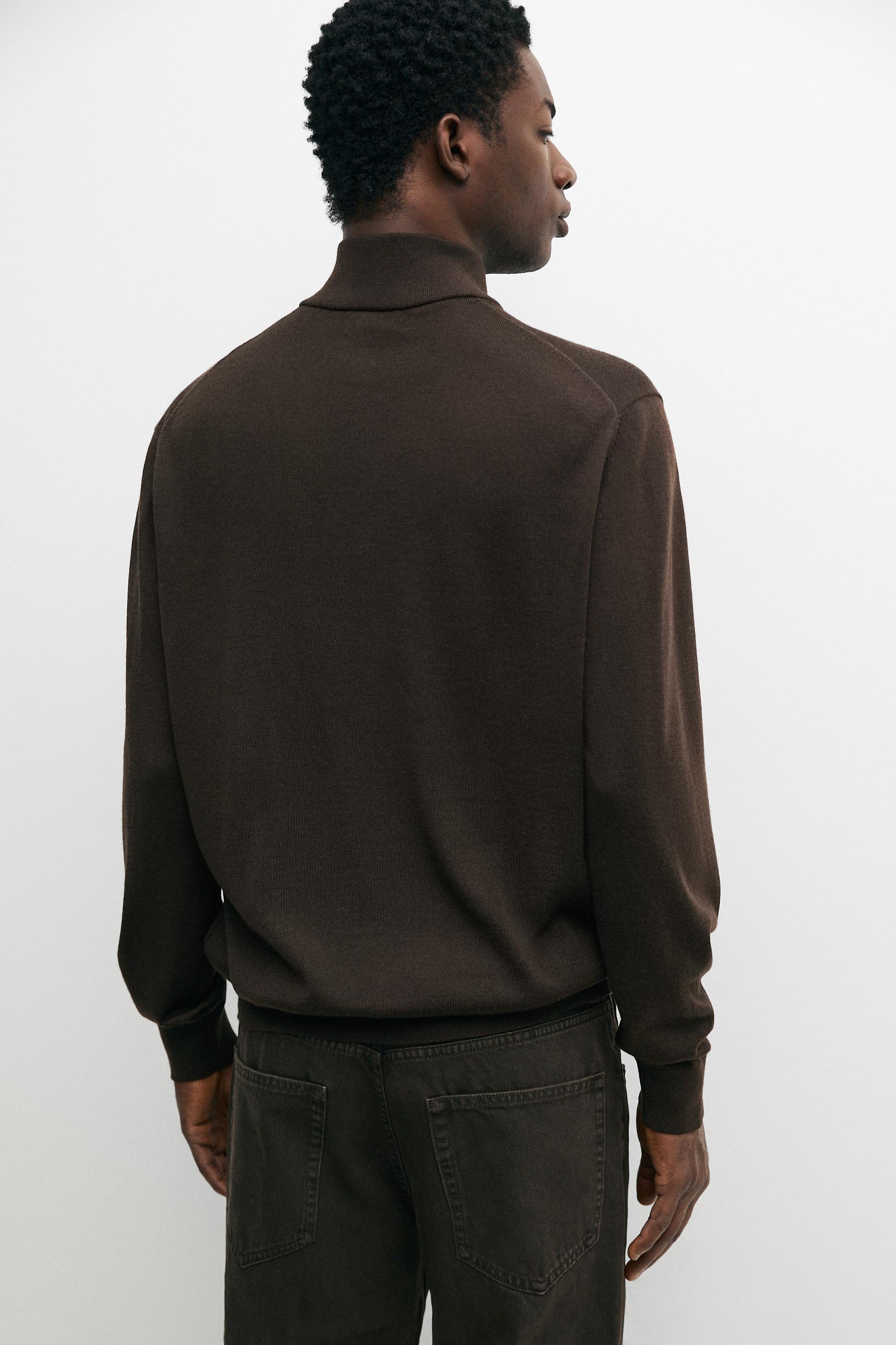 Merino wool blend mock neck knit sweater