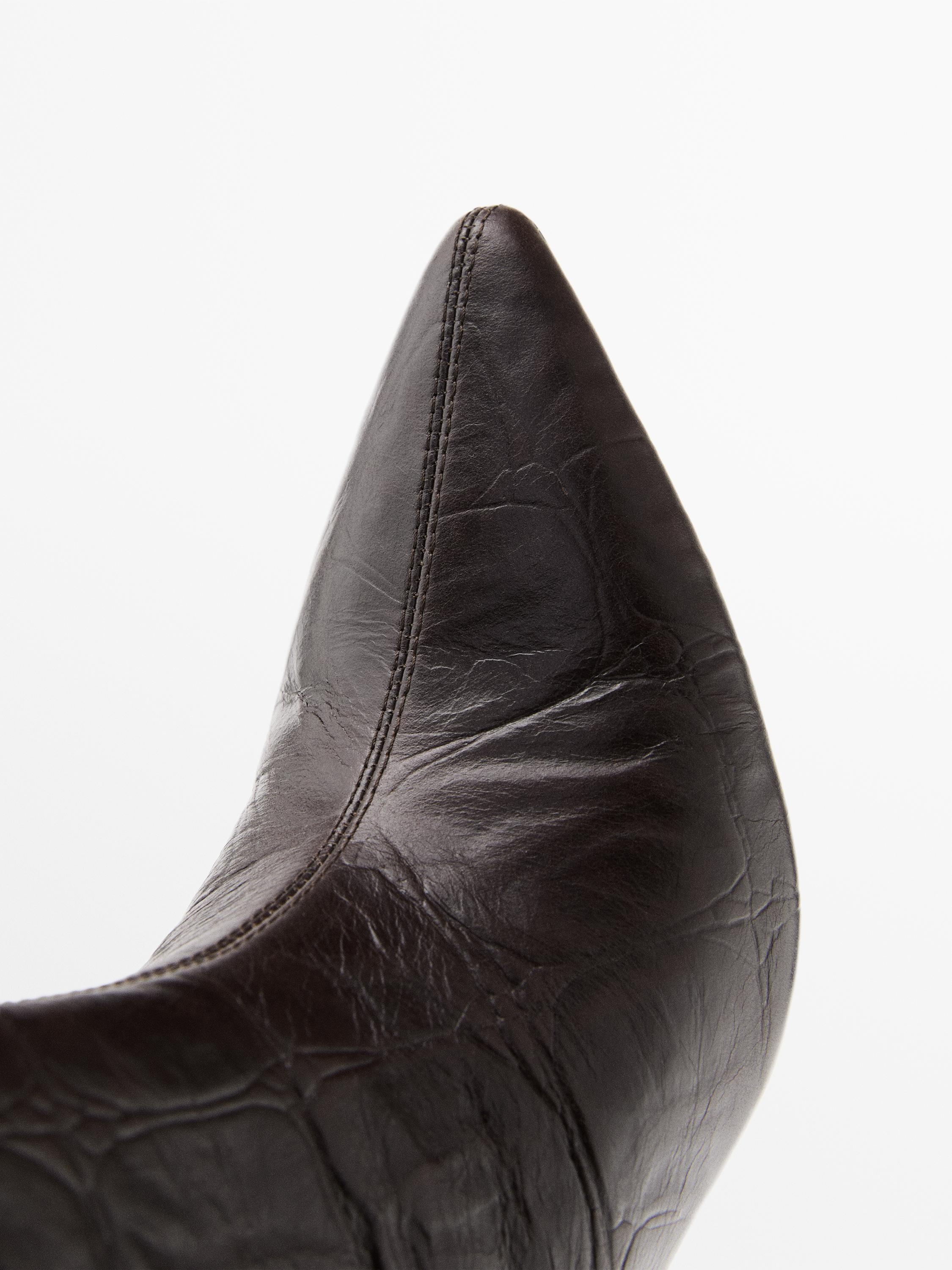 Embossed leather high-heel ankle boots