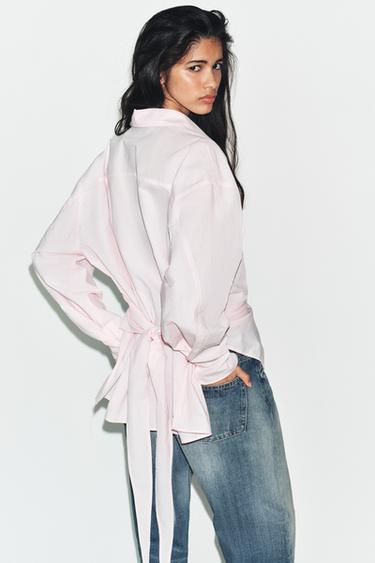 CHEMISE OVERSIZE À NŒUD - Rose délavé de Zara - Image 3