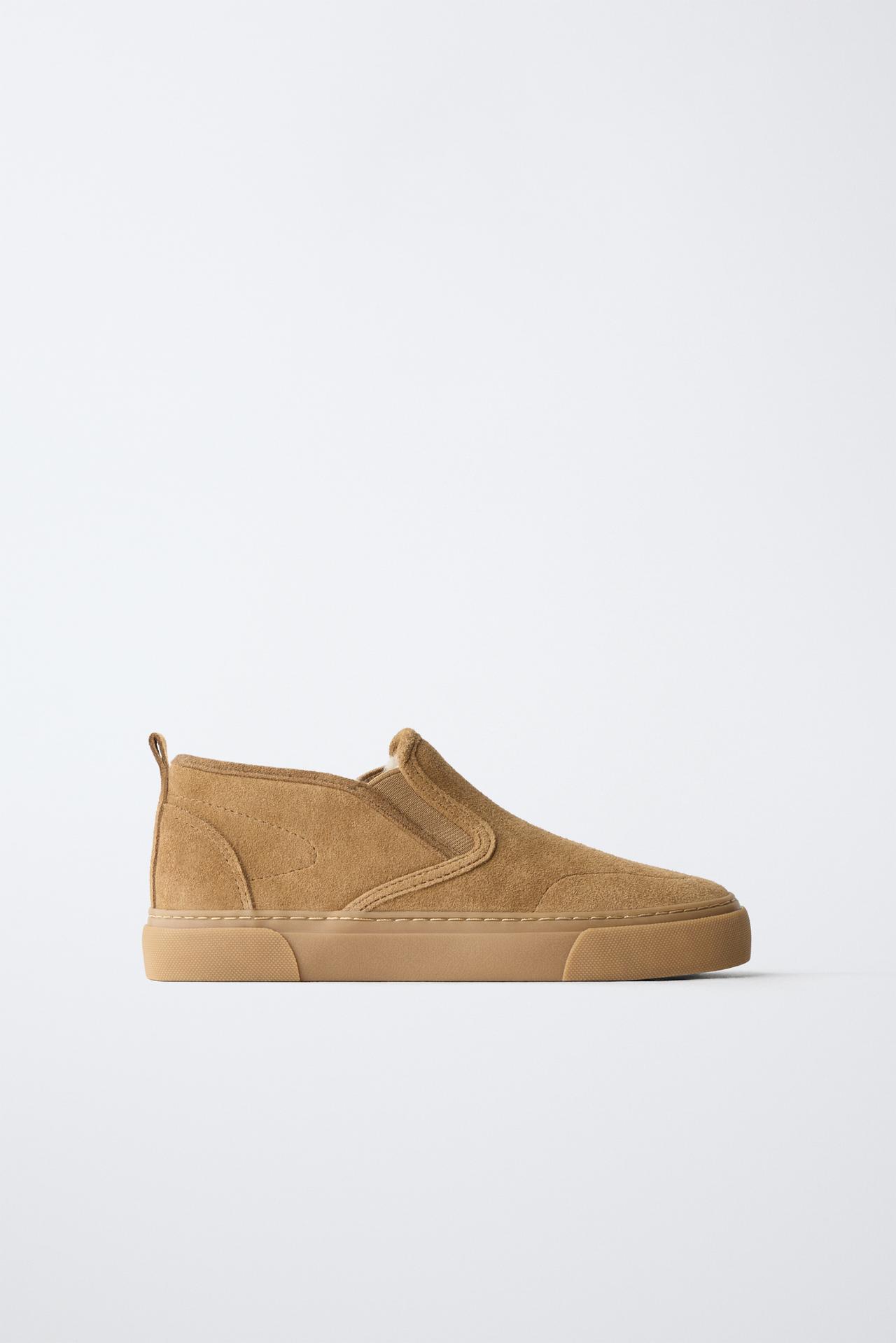LINED LEATHER PLIMSOLLS — Brown