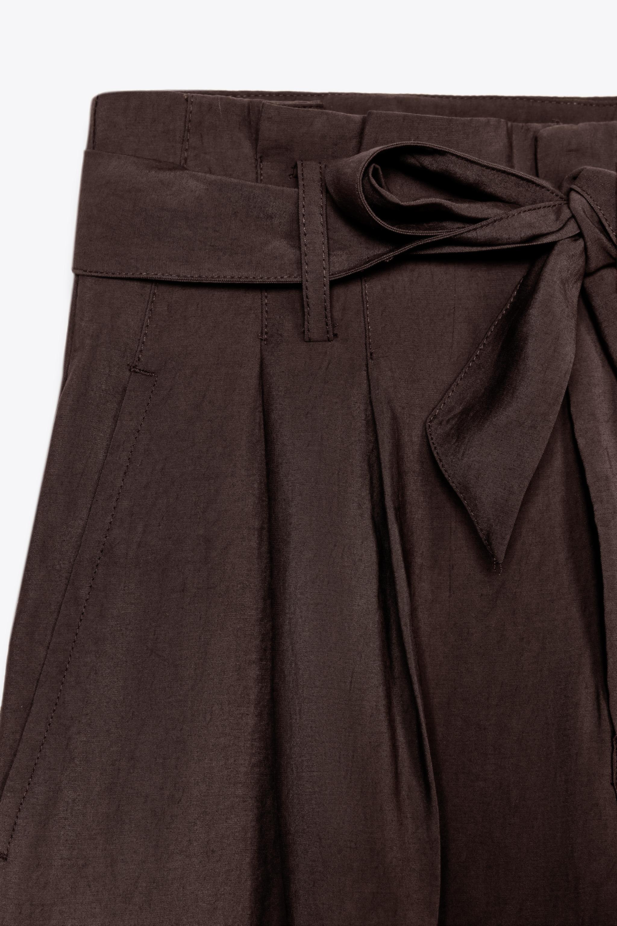 ZARA ワイドベルトパンツ 7484/073 WIDE LEG BELTED PANTS - Brown | ZARA United States