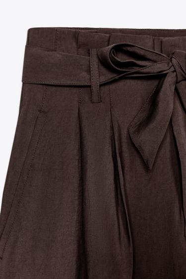 PANTALON LARGE CEINTURE - Marron de Zara - Image 7