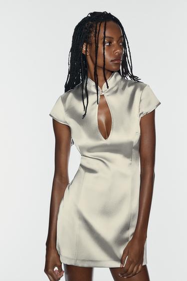 SATIN CUT-OUT MINI DRESS - Light grey by Zara