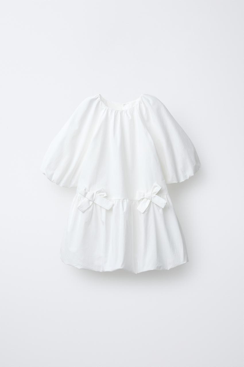 BOW TRIM BALLOON DRESS - White | ZARA United States BOW TRIM BALLOON DRESS - White | ZARA United States