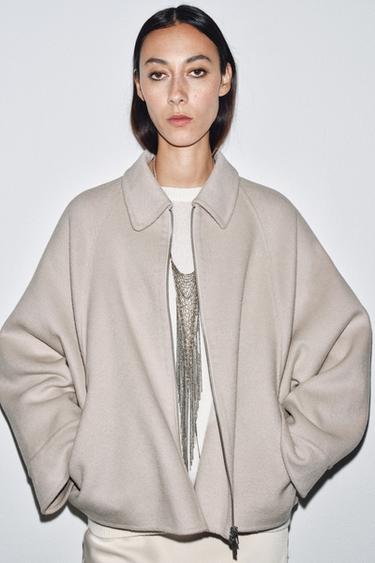 VESTE AVEC LAINE FERMETURE ÉCLAIR ZW COLLECTION - Écru de Zara - Image 1