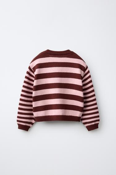 STRIPED HELLO KITTY © SANRIO EMBROIDERED CARDINGAN — Burgundy 2
