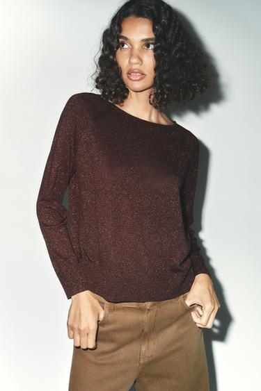 BASIC SWEATER WITH METALLIC THREAD - Brown by Zara - Image 0