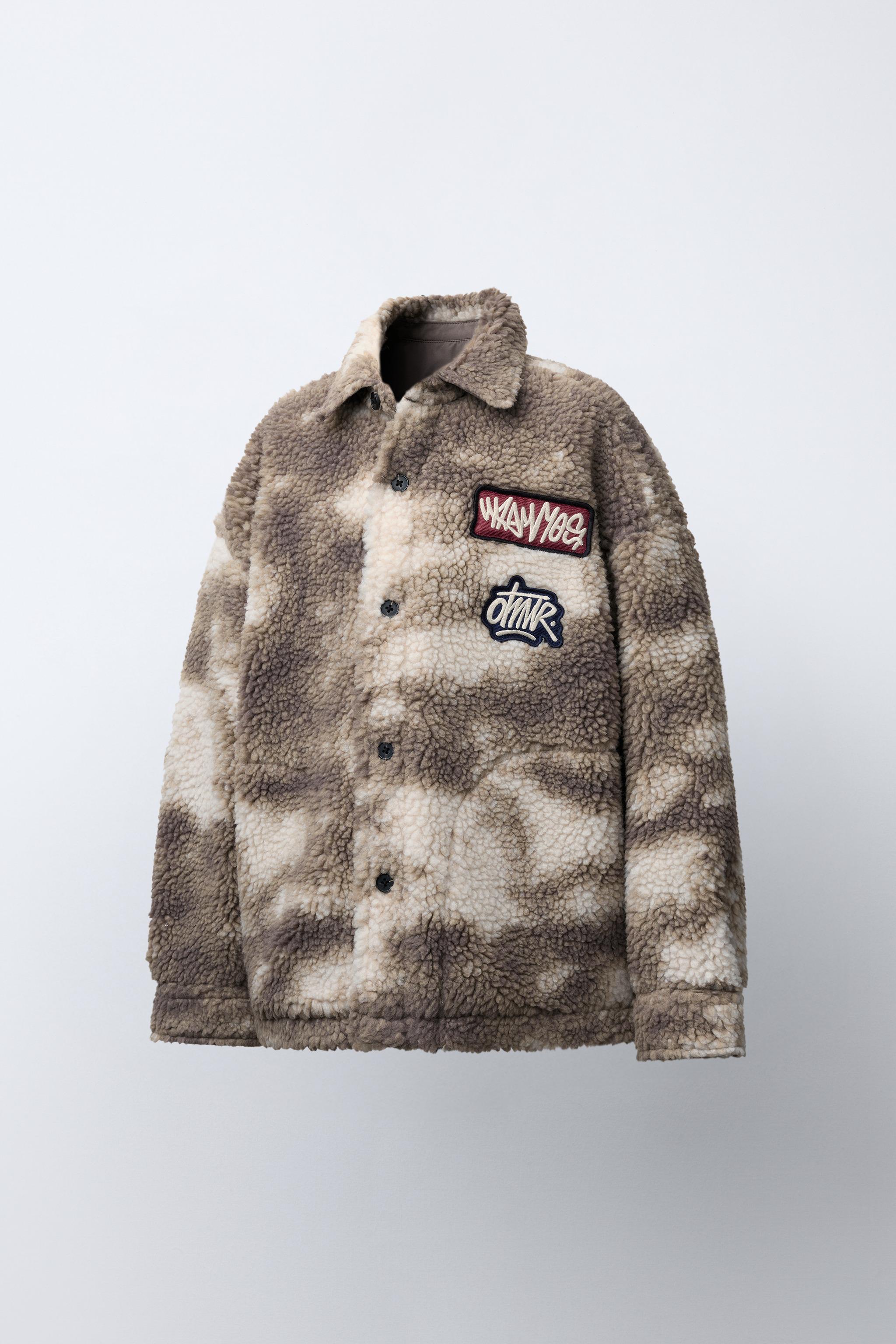TIE-DYE FAUX SHEARLING PATCH OVERSHIRT