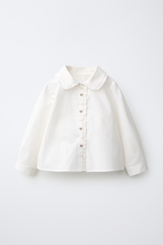 EMBROIDERED HEART RUFFLE SHIRT - White by Zara - Image 0