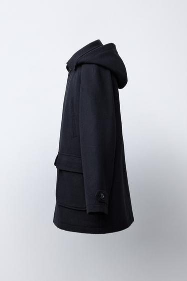 MANTEAU EN DRAP À CAPUCHE - Bleu marine de Zara - Image 3