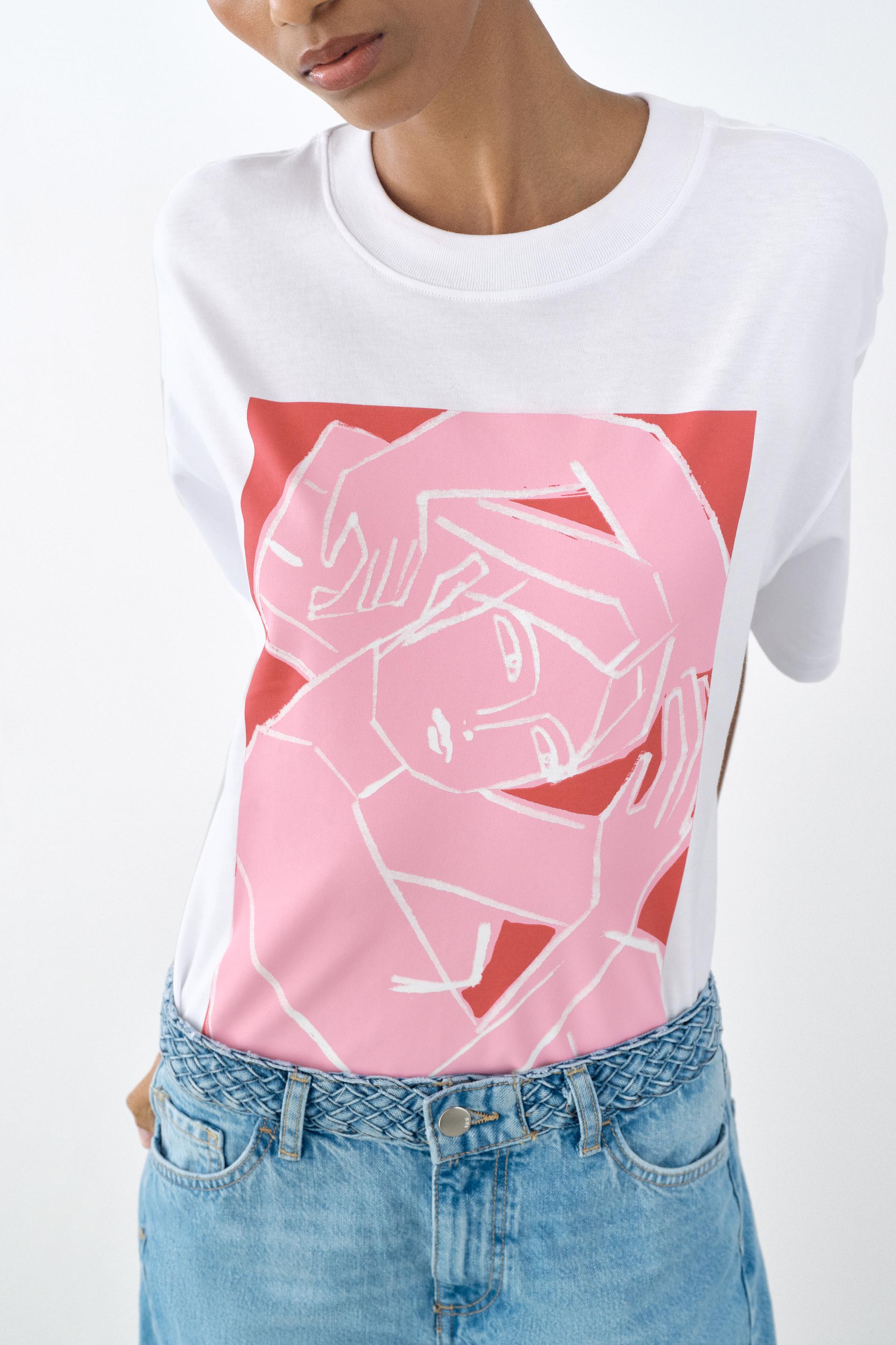 PRINTED T-SHIRT - Pink / White | ZARA Singapore