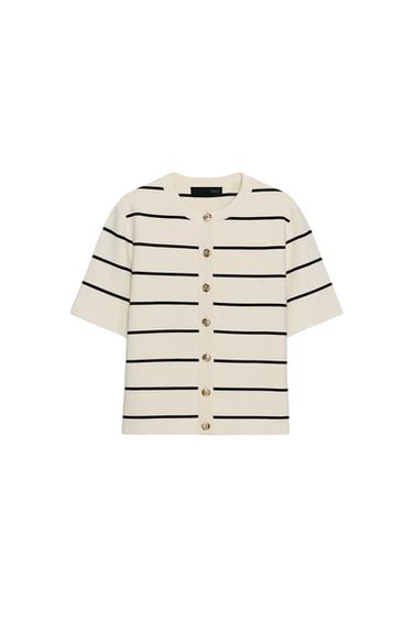 Zara SHORT SLEEVE STRIPED CARDIGAN - striped