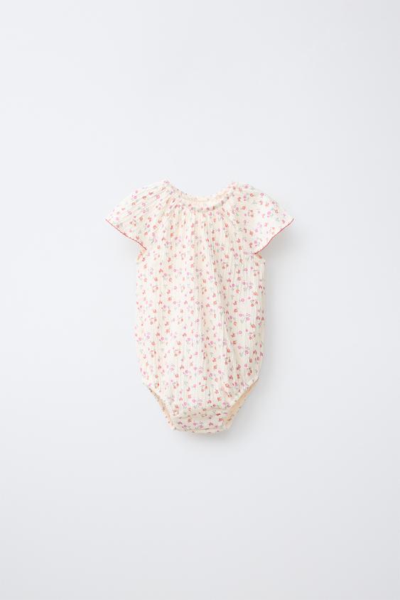 TEXTURED FLORAL BODYSUIT - Light ecru by Zara - Image 0