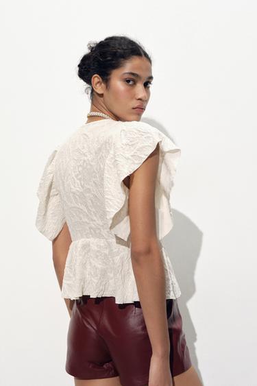 RUFFLED JACQUARD TOP - Ecru by Zara - Image 4