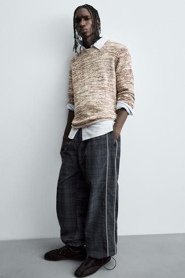 PANTALON DE JOGGING TECHNIQUE À CARREAUX CONTRASTÉS - Bleu de Zara - Image 5