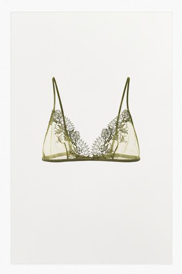 TRIANGLE DOTTED MESH LACE BRALETTE - Green by Zara