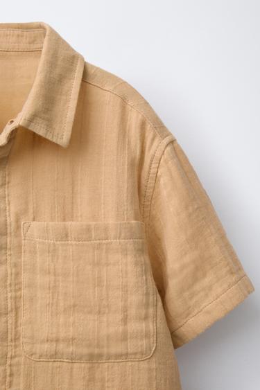 CHEMISE TEXTURÉE À POCHE - Moutarde de Zara - Image 3