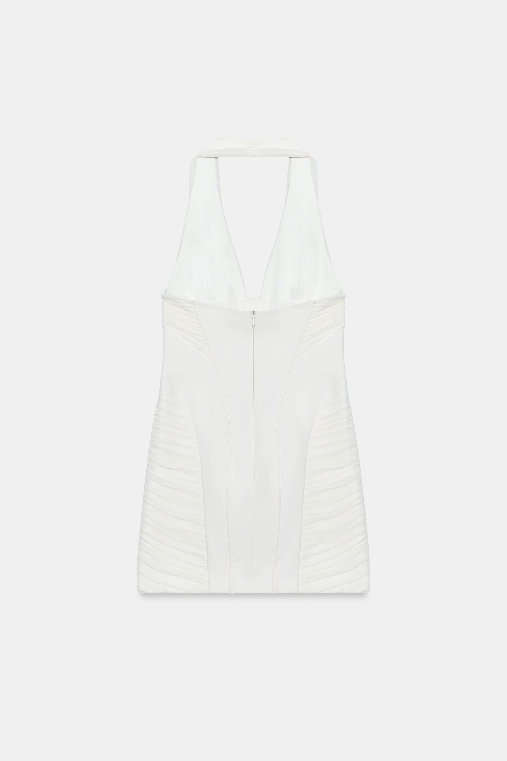 Zara Kontrast Tüllü Mini Halter Elbise görsel 6