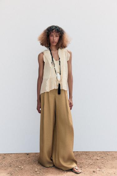 SEMI-SHEER RUFFLED TOP - Vanilla by Zara - Image 0