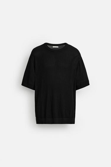 OPEN KNIT T-SHIRT - Black by Zara