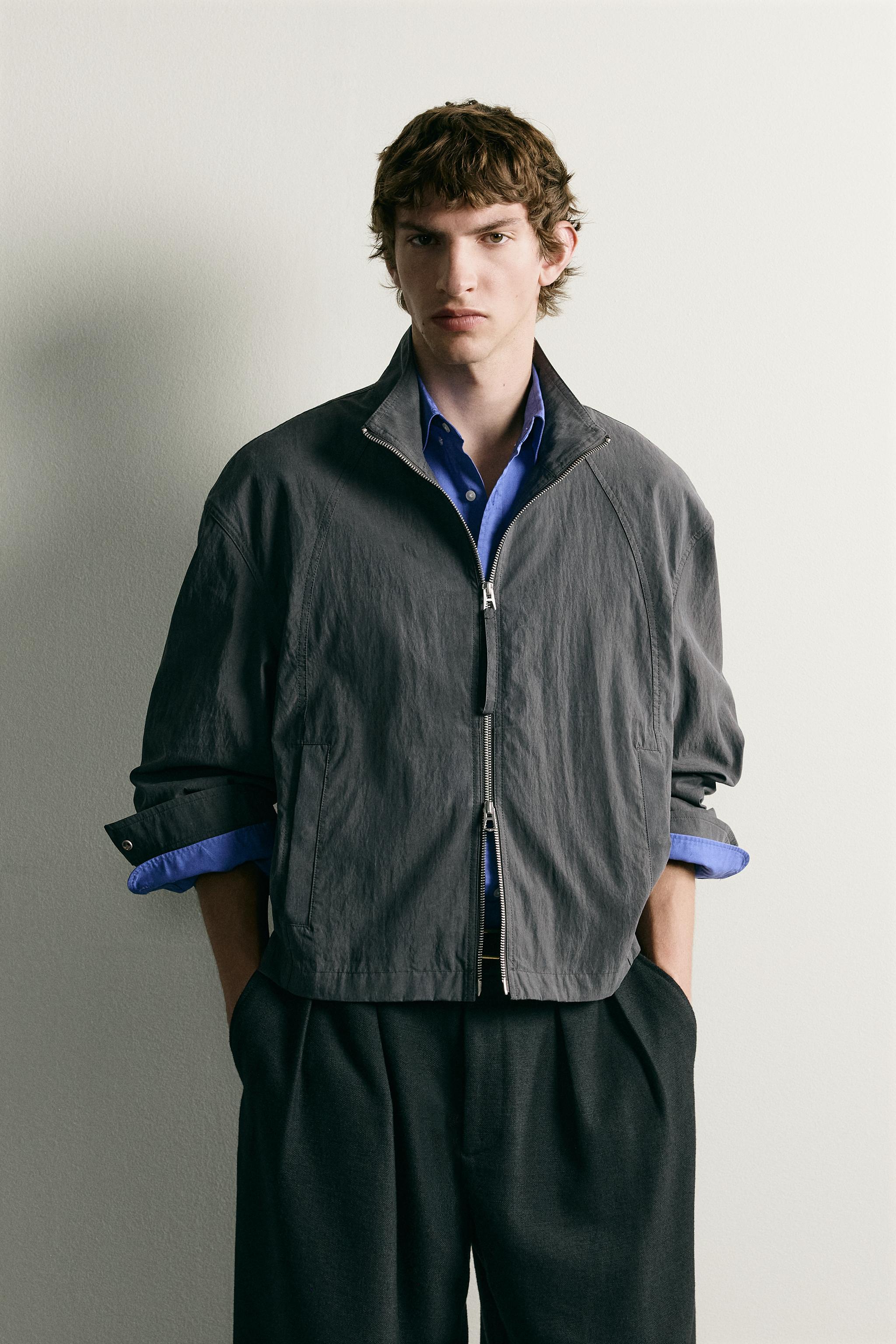 FLUID CROPPED FIT JACKET — Anthracite grey