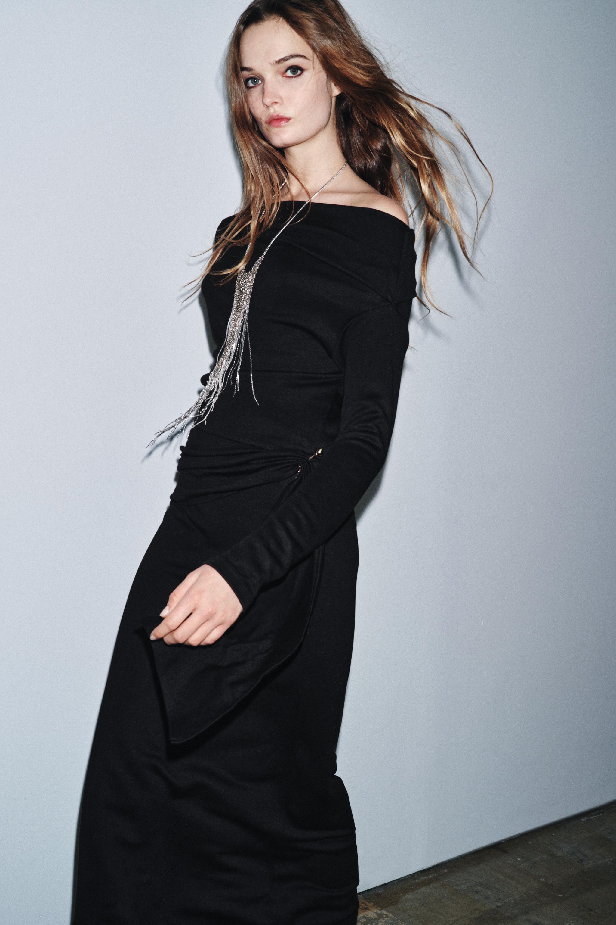 SOFT FABRIC DRESS WITH BROOCH - Brown | ZARA South Africa
