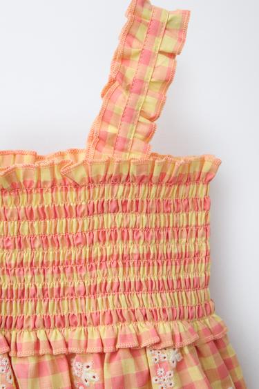 GINGHAM CHECK DRESS WITH FLOWERS - Orange / Yellow by Zara - Image 2