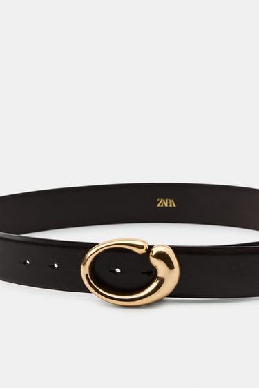 100% LEATHER BELT WITH OVAL BUCKLE - Brown by Zara - Image 2