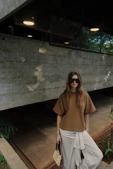 Zaras KORTÄRMAD SWEATSHIRT - Brun