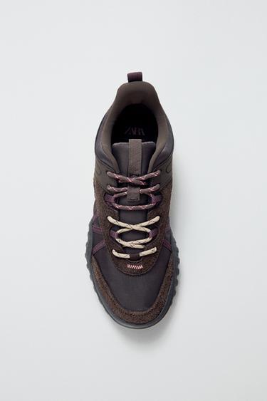 Zara TECHNICAL RUNNING SNEAKERS - Brown