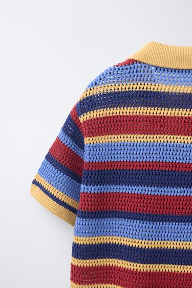 POLO EN MAILLE CROCHET À RAYURES - Multicolore de Zara - Image 3