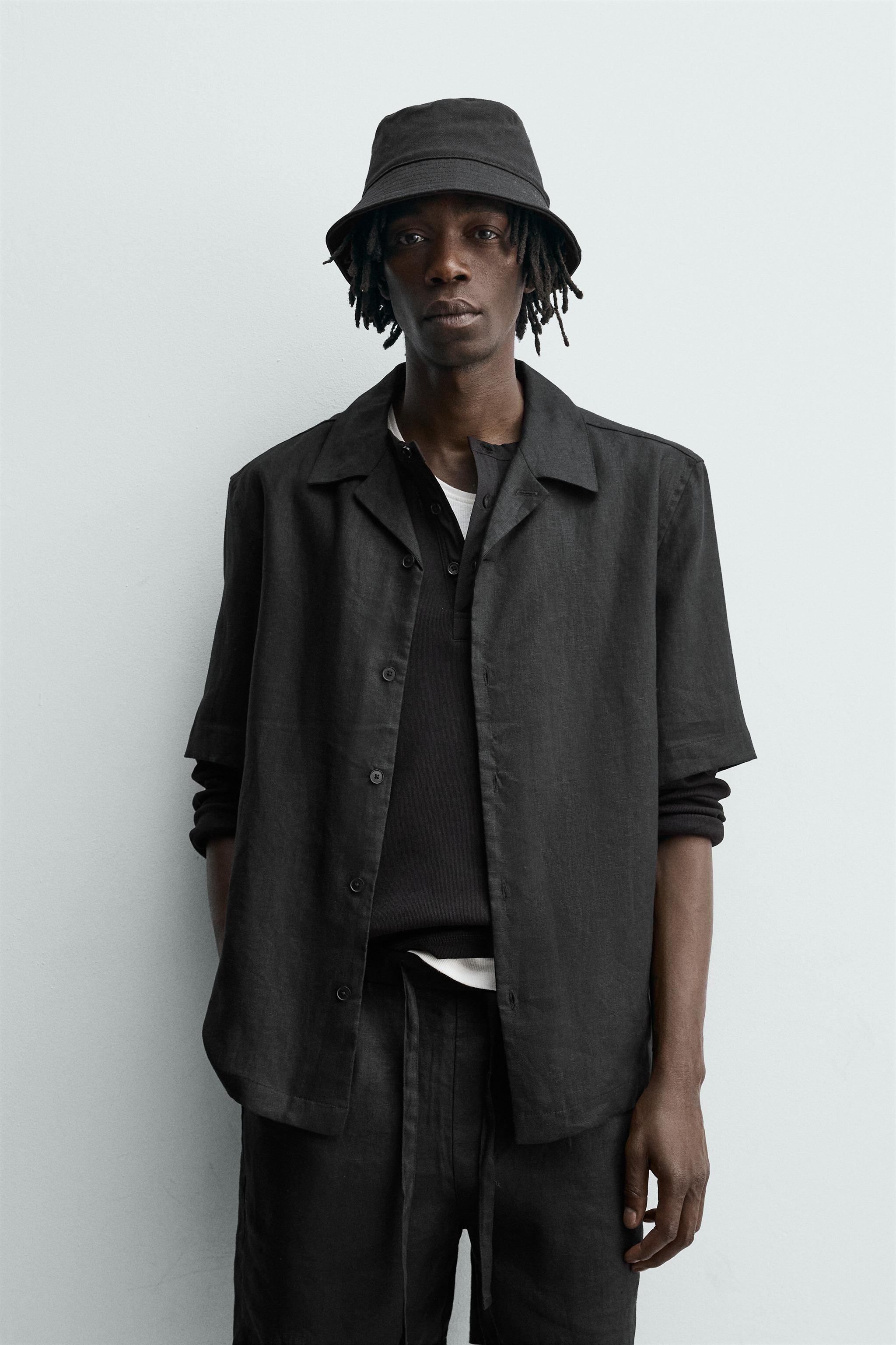 100% LINEN RELAXED FIT SHIRT — Black