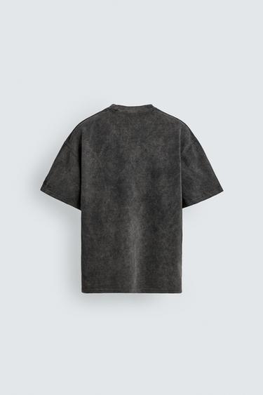 WASHED WAFFLE-KNIT T-SHIRT - Anthracite grey by Zara