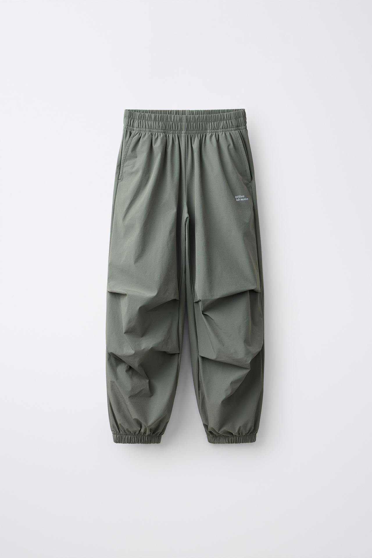 SPORTY NYLON JOGGER PANTS — Khaki