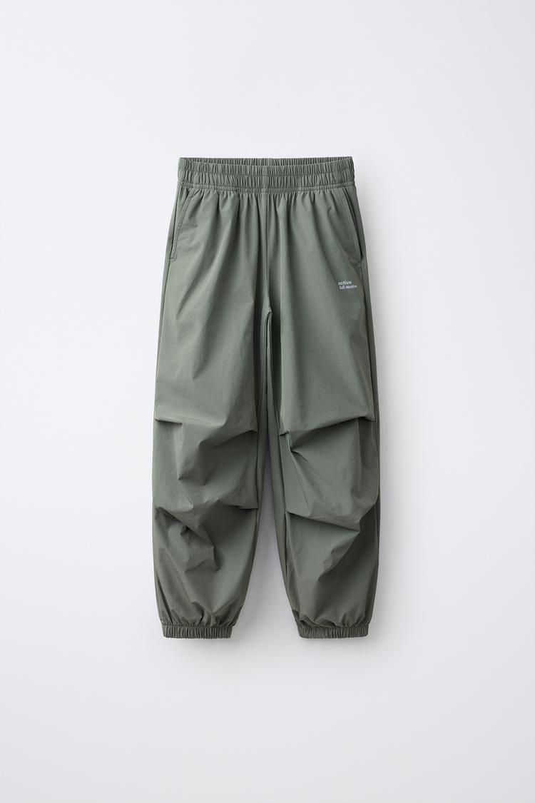SPORTY NYLON JOGGER PANTS — Khaki