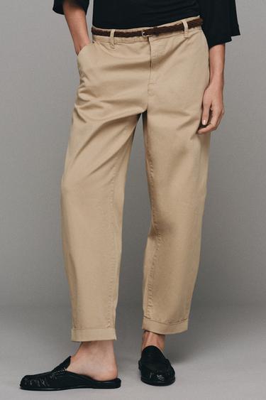BRAIDED BELT CHINO TROUSERS - Light camel by Zara