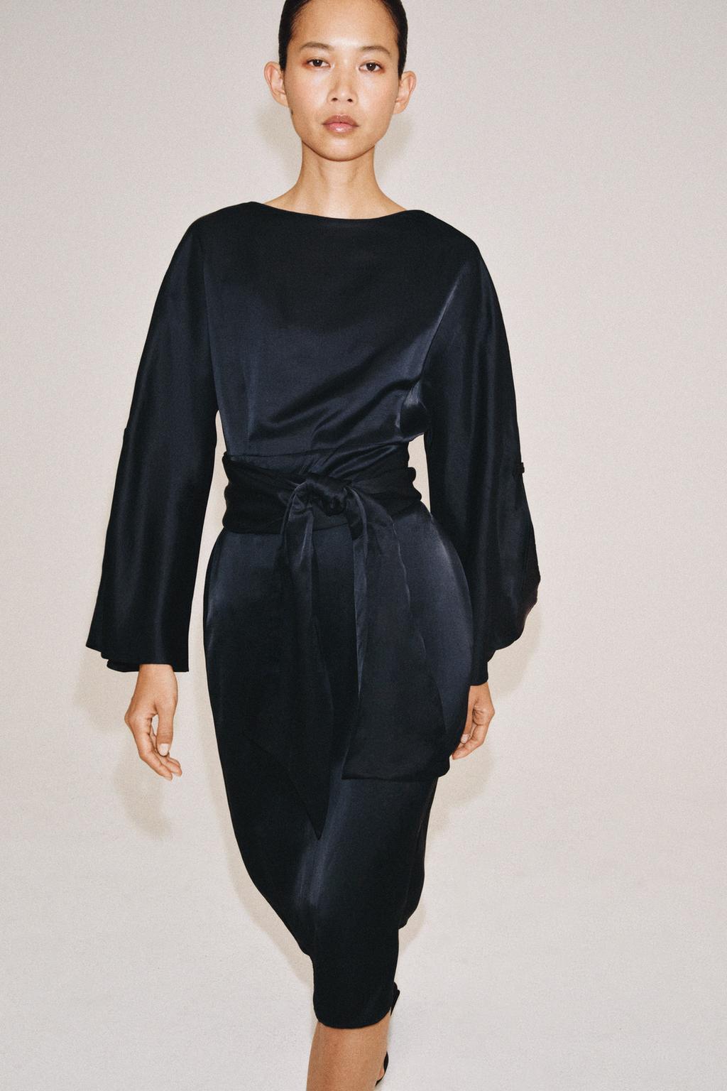 ZW COLLECTION LINEN BLEND BELTED MIDI DRESS