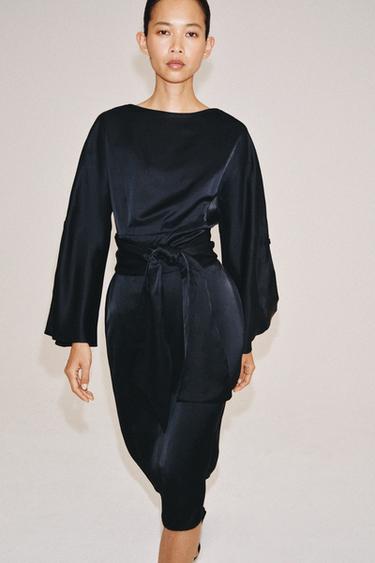 СУКНЯ МІДІ ZW COLLECTION З ЛЬОНОМ ТА РЕМЕНЕМ - Блакитний Zara