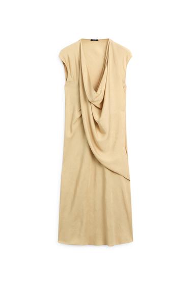 Vestido midi fluido drapeado - LIMITED EDITION - Mostaza de Zara